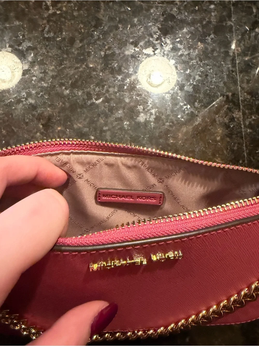 Michael Kors Hot Pink Saffiano Leather Crossbody with Gold Chain